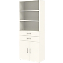 Armoire combinée Home Office TEMPIO, en bois, 2 portes, 2 tiroirs, 6 HC, L 800 x P 340 x H 2130 mm, blanc/blanc