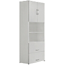 Armoire combinée PALENQUE, 6 HC, portes en bois, tiroir à dossiers suspendus, l. 800 x P 420 x H 2160 mm, gris clair