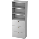 Armoire combinée TOPAS LINE, 6 hauteurs de classeurs, étagère et dossiers suspendus, gris clair/gris clair