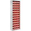Armoire d'atelier, hauteur 1980 mm, 12 étagères, 52 bacs, sans portes, alu blanc