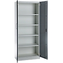 Armoire de bureau, 5 HC, verrouillable, avec portes en applique, L 800 mm, gris basalte/alu blanc