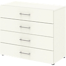 Armoire de bureau TEMPIO, en bois, 4 tiroirs, 2 OH, L 800 x P 340 x H 720 mm, blanc/blanc