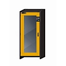 Armoire de stockage de sécurité type 30 asecos Q-DISPLAY-30, porte à charnière avec découpe en verre, charnière à gauche, façade en jaune de sécurité, L 864 x P 620 x H 1947 mm