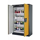 Armoire de stockage de sécurité type 90 asecos Q-CLASSIC-90, portes à charnières, sécurité frontale jaune, L 1193 x P 615 x H 1953 mm