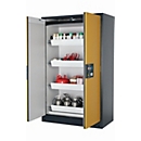 Armoire de stockage de sécurité type 90 asecos Q-PEGASUS-90, portes battantes à fermeture automatique, commande d'une seule main, façade en jaune de sécurité, L 1193 x P 615 x H 1953 mm