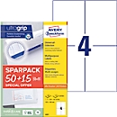 Avery Zweckform Etiketten 6601, universal, ultragrip, geeignet für Inkjet- & Laserdrucker, 105 x 148 mm, 260 Stück/65 A4-Bogen, FSC®-Papier, weiss