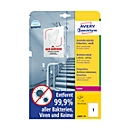 Avery Zweckform Étiquettes série L8001-10, antimicrobiennes, résistantes aux désinfectants, pour imprimantes laser, 210 x 297 mm, 10 pièces/10 feuilles A4, film, blanc