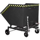 Bac à copeaux basculant Bauer SKW-ET 1000, acier, noir, L 1430 x P 1340 x H 1285 mm, 1000 l, jusqu'à 300 kg, roulettes, basculement manuel, avec poches d'entrée