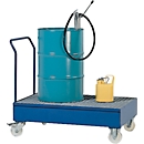 Bac de rétention ASECOS, acier, mobile, avec grille, capacité de 200 l, L 850 x P 1450 x H 1150 mm, peint