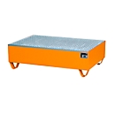 Bac de rétention, pour 2 fûts de 200 l, avec grille galvanisée, L 1200 x l 800 x H 360 mm, accessible par le dessous, acier, jaune-orange RAL 2000