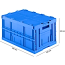 Bac Euro pliable FK E-D-6320-2, L 600 x l. 400 x H 320 mm, 64 L, avec couvercle, bleu