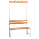 Banc de vestiaire -  L 1000 x P 300 x H 1700 mm  - dossier et 5 crochets