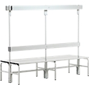 Banc de vestiaires, fils en acier/alu, double avec portemanteaux, 2000 mm de long, gris clair