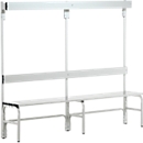 Banc de vestiaires, fils en acier/alu, simple avec portemanteaux, 2000 mm de long, gris clair