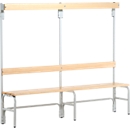 Banc de vestiaires, fils en acier/bois, simple, avec portemanteaux, L 2000 mm, gris clair