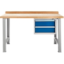 Banco de trabajo modular Schäfer Shop Select, mueble básico, tablero multiplex de haya, hasta 500 kg, An 1500 x Pr 700 x Al 840 mm, azul genciana ral 5010