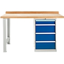 Banco de trabajo modular Schäfer Shop Select, mueble básico, tablero multiplex de haya, hasta 500 kg, An 1500 x Pr 700 x Al 840 mm, gris claro ral 7035/ azul genciana ral 5010