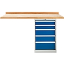 Banco de trabajo modular Schäfer Shop Select, unidad adicional, tablero multiplex de haya, hasta 500 kg, An 1500 x Pr 700 x Al 840 mm, azul genciana ral 5010
