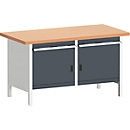 Banco de trabajo tipo caja Bott, encimera de haya cobriza, AN 1500 x F 750 x AL 840 mm, gris antracita/gris claro