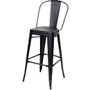 Barhocker Paperflow URBAN, Rückenlehne, stapelbar, UV-behandelt, perforierte Sitzfläche, B 360 x H 365 x H 760 mm, Stahl verzinkt, schwarz/schwarz, 2 Stück