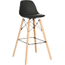 Barhocker STEELWOOD, Kunststoff, mit Holzbeinen, Sitzkissen, Sitzhöhe 740 mm, 2 Stk., schwarz