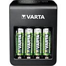 Batterieladegerät Varta LCD Plug Charger, für 4 x Mignon AA/Micro AAA/9 V NiMH-Akkus & 1 x USB, LCD-Anzeige, inkl. 4 Akkus