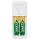 Batterijlader Varta Mini, 2x AA/AAA, laadtijd 4,5 h, EU-stekker, 100-240 h, incl. 2 AA-batterijen, B 43 x D 63 x H 103 mm, wit