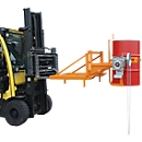Bauer Drum turner type FD/L, for 110 to 220 l drums, 360 kg, 270° swiveling, with continuous chain, stacker housing, yellow orange RAL 2000