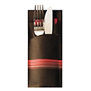 Bestecktaschen Papstar Stripes, inkl. weisser Serviette, 520 Stk., B 85 x H 200 mm, Papier, schwarz/bordeaux