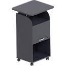 BEXXSTAR mobiele sokkel, 2 legborden, 1 afsluitbaar vak met handgreep, bovenblad, zwenkwielen, B 700 x D 630 x H 1130 mm, hout, zwart