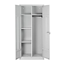 Bezemkast, B 800 mm, 4 legborden, complete middenwand, afsluitbaar, lichtgrijs RAL 7035/lichtgrijs RAL 7035