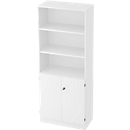 Bibliothèque combinée, 5 HC, 3 compartiments + 2 portes verrouillables, l. 800 x P 420 x H 2004 mm, blanc/blanc
