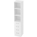 Bibliothèque combinée, 5 HC, 3 compartiments ouverts + 4 tiroirs, l. 406 x P 420 x H 2004 mm, blanc/blanc