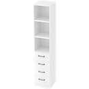 Bibliothèque combinée TARVIS, 5 HC, 2 étagères, 4 tiroirs, l. 405 x P 420 x H 2004 mm, blanc