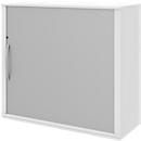 Bijzet roldeurkast BARI, 4 legborden, rechts openend, slot & middenwand, B 1200 x D 430 x H 1117 mm, wit
