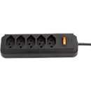 Bloc multiprise 5 prises, noir, avec interrupteur