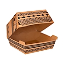 Boîte à hamburger Papstar Maori, jetable, couvercle à rabat, L 148 x l 132 x H 59 mm, 100% biodégradable et en carton certifié FSC®, brun, 320 pièces.