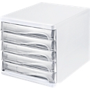 Boîte à tiroirs helit, 5 tiroirs, format A4, polypropylène, boîtier blanc/tiroir transparent