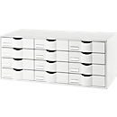 Boîte à tiroirs Paperflow, format A4, 12 tiroirs avec façade fermée, poignée encastrée et porte-étiquettes, étiquettes, L 857 x P 342 x H 350 mm, PS, blanc