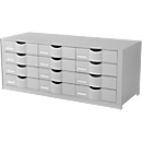 Boîte à tiroirs Paperflow, format A4, 12 tiroirs avec façade fermée, poignée encastrée et porte-étiquettes, étiquettes, L 857 x P 342 x H 350 mm, PS, gris