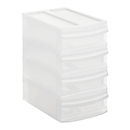 Boîte à tiroirs Rotho SYSTEMIX TOWER XS, 4 tiroirs fermés format A6, poignées encastrées, empilable, L 196 x l 141 x H 233 mm, PP, transparent