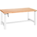 Bott Systemwerkbank cubio, manuell höhenverstellbar per Handkurbel, Buche-Multiplexplatte geölt, B 1500 x T 750 x H 1060 mm, 400 kg, lichtgrau RAL 7035