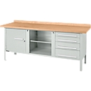 Box-type workbench Schäfer Shop Select PW 200-1, beech multiplex top, up to 750 kg, W 2000 x D 700 x H 840 mm, light gray