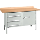 Box-type workbench Schäfer Shop Select PWi 150-4, beech multiplex top, up to 750 kg, W 1500 x D 700 x H 840 mm, light gray