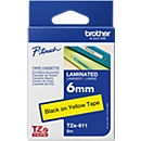 Brother lint beletteringssysteem TZe-611, 6 mm breed, geel/zwart