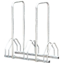 Bügelparker Mottez B135AR, 2-seitig, für Reifen mit B 35-55 mm, mit Diebstahlsicherung, 2 Bügel, für bis zu 3 Fahrräder, B 720 x T 330 x H 830 mm, Stahlrohr, silber