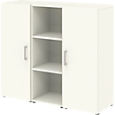Buffet de bureau TEMPIO, en bois, 2 portes, 1 étagère, 3 OH, L 1200 x P 340 x H 1070 mm, blanc/blanc