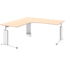 Bureau BARI avec table d’extension à gauche, pieds en C, forme B, asymétrique, l. 1800 mm, coloris érable