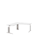 Bureau d'angle BARI, 90°, angle à gauche, pieds en C, l. 1800 x P 1800 mm, blanc