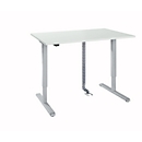 Bureau, hauteur réglable électriquement, avec chaîne et passage de câbles, rectangulaire, pied en T, L 1200 x P 800 x H 715-1205 mm, gris clair/aluminium blanc